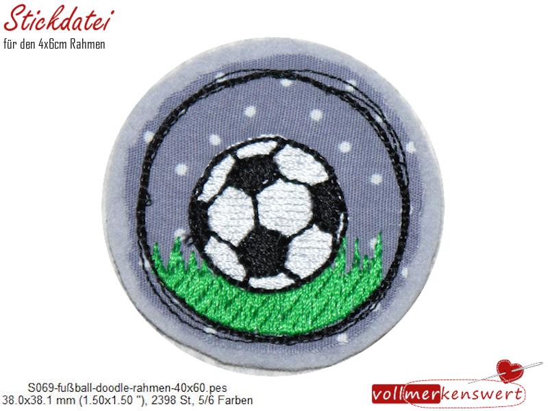 Stickdatei Fußball Doodle-Applikation für den 4x6cm Stickrahmen S069